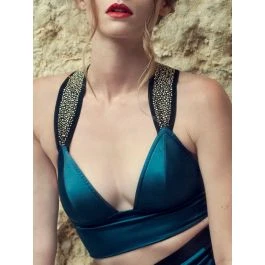 Satin Triangel BH GLORIA GALAXY Petrol Von Cadolle