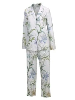 Baumwolle Satin Schlafanzug IRIS Weiß Aqua Von Fürstenberg -MAISON LEJABY Verkaufsgeschäft anzug weiss elfin gelb 42313871 fuerstenberg 1