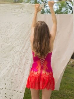 Stretchseide Nuisette MELINDA Mit Spitze Marjolaine -MAISON LEJABY Verkaufsgeschäft baby doll seide melinda 4mel0201 fuchsia rot marjolaine 1