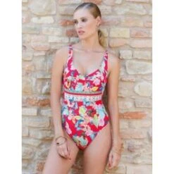 Träger Badeanzug PAPILLON No. 8 Rot-bunt Von Chiara Fiorini