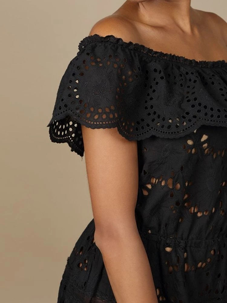 Baumwolle Lochspitze Sommerkleid GLADYS Schwarz Von Marjolaine 7 Baumwolle Lochspitze Sommerkleid GLADYS Schwarz Von Marjolaine - Image 5