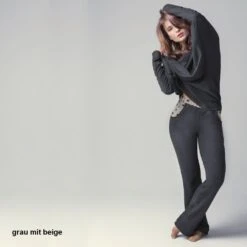 Kuschel-Baumwolle Lounge-Hose CASUAL Wärmend Von Gattina -MAISON LEJABY Verkaufsgeschäft baumwolle lounge hose 384879 grau beige gattina 2 1 1