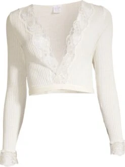 Merino Wolle-Seide Bolero Jäckchen Creme Calais Spitze Von Oscalito -MAISON LEJABY Verkaufsgeschäft bolero langarm leavers recycling spitze weiss 6636 oscalito 5