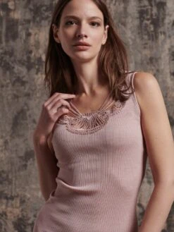Merinowolle-Seide TRÄGERTOP ärmellos Rosé Gerippt Von Oscalito -MAISON LEJABY Verkaufsgeschäft camisole top wolle seide gerippt 6450 rosa oscalito 1
