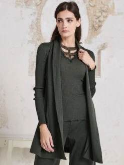 Merino Wolle-Seide CARDIGAN Strickjacke Von Oscalito -MAISON LEJABY Verkaufsgeschäft cardigan lang gruen 3463 oscalito 1 1