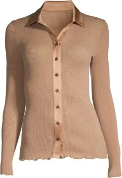 Merino Wolle-Seide CARDIGAN Gerippt Paprika-orange Von Oscalito -MAISON LEJABY Verkaufsgeschäft cardigan wolle seide 6350 haut oscalito