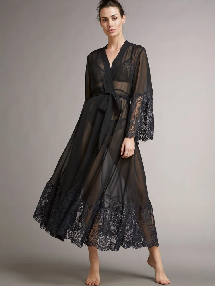 Chiffon Morgenmantel ROSSELLA Schwarz Transparent Von Vivis 4 Chiffon Morgenmantel ROSSELLA Schwarz Transparent Von Vivis – Bild 2