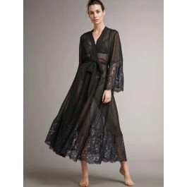 Chiffon Morgenmantel ROSSELLA Schwarz Transparent Von Vivis 3 Chiffon Morgenmantel ROSSELLA Schwarz Transparent Von Vivis