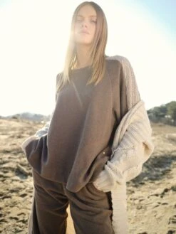 Lounge Set NOCCIOLA Nougat Mit Strickeinsatz Von Chiara Fiorini -MAISON LEJABY Verkaufsgeschäft hausanzug kuschel baumwolle mit strickeinsaetzen nocciola cf1322 chiara fiorini 3