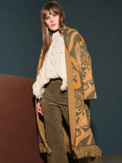 Jacke ETHNO PRINT Lang Mit Fransen Von Fiori Di Chiara -MAISON LEJABY Verkaufsgeschäft jacke lang cashemir kaki 303 04 fori ethno fiori di chiara 3 1