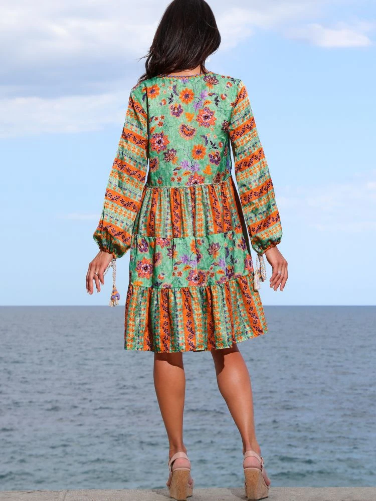 Seidenbatist Tunikakleid GINEVRA MENTA Grün-orange Von Laetitia Beachwear 6 Seidenbatist Tunikakleid GINEVRA MENTA Grün-orange Von Laetitia Beachwear - Image 4