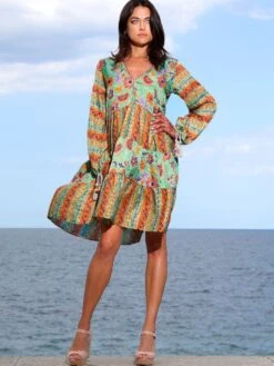 Seidenbatist Tunikakleid GINEVRA MENTA Grün-orange Von Laetitia Beachwear 11 Seidenbatist Tunikakleid GINEVRA MENTA Grün-orange Von Laetitia Beachwear -MAISON LEJABY Verkaufsgeschäft kaftan mint g133 laetitia 5