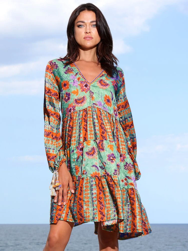 Seidenbatist Tunikakleid GINEVRA MENTA Grün-orange Von Laetitia Beachwear 4 Seidenbatist Tunikakleid GINEVRA MENTA Grün-orange Von Laetitia Beachwear - Image 2