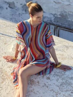 Chiffon Kaftan MULTICOLOR WAVES Bunt Von Luna Di Seta -MAISON LEJABY Verkaufsgeschäft kaftan multicolor vlst60913 luna di seta 7