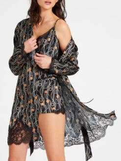 100% Seide Kimono TOI MON AMOUR Mit Print Von Aubade -MAISON LEJABY Verkaufsgeschäft kimono schwarz gold seide spitze toi mon amour qs65 tresor aubade 5