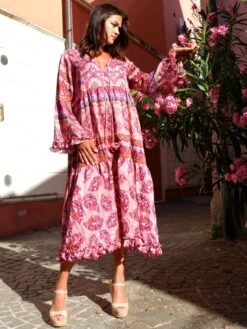 Seidenbatist Strandkleid BERENICE ROSA Beere-lila Von Laetitia Beachwear -MAISON LEJABY Verkaufsgeschäft kleid rosa b140 laetitia 3