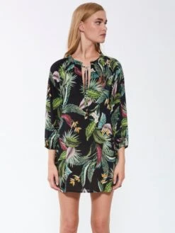 Viscose Tunika EXOTIC LEAVES Schwarz Grün Von Fürstenberg 9 Viscose Tunika EXOTIC LEAVES Schwarz Grün Von Fürstenberg -MAISON LEJABY Verkaufsgeschäft kleid schwarz bunt 245 31552 fuerstenberg