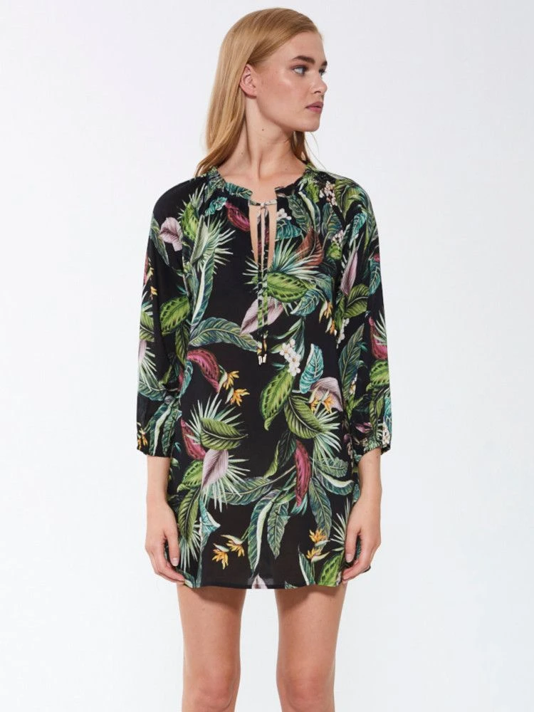 Viscose Tunika EXOTIC LEAVES Schwarz Grün Von Fürstenberg 6 Viscose Tunika EXOTIC LEAVES Schwarz Grün Von Fürstenberg - Image 4