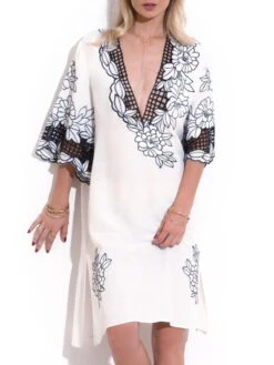 Sommerkleid Mit Hohlsaum-Stickerei BIANCO Von Chiara Fiorini 7 Sommerkleid Mit Hohlsaum-Stickerei BIANCO Von Chiara Fiorini -MAISON LEJABY Verkaufsgeschäft kleid weiss schwarz cf9845 chiara fiorini