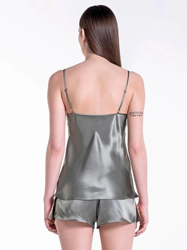 100% Seide Kurzpyjama OLIVE Mit Spitze Von Verdiani 7 100% Seide Kurzpyjama OLIVE Mit Spitze Von Verdiani - Image 5