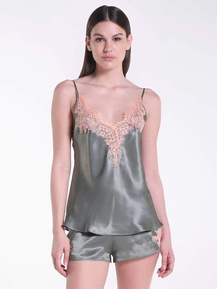 100% Seide Kurzpyjama OLIVE Mit Spitze Von Verdiani 8 100% Seide Kurzpyjama OLIVE Mit Spitze Von Verdiani - Image 6