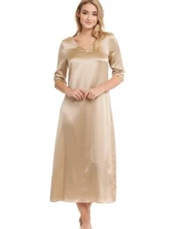 Seide Langarm Nachtkleid SEDUZIONE DI SETA Von Gattina -MAISON LEJABY Verkaufsgeschäft langarm nachtkleid satin seide gold 381437 seduzione di seta gattina 1
