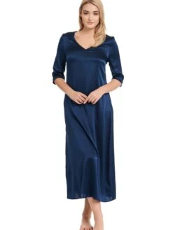 Seide Langarm Nachtkleid SEDUZIONE DI SETA Satin Von Gattina -MAISON LEJABY Verkaufsgeschäft langarm nachtkleid satin seide marine 381437 seduzione di seta gattina 1 2 1