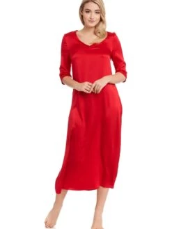 Seide Langarm Nachtkleid SEDUZIONE DI SETA Von Gattina -MAISON LEJABY Verkaufsgeschäft langarm nachtkleid satin seide rot 381437 seduzione di seta gattina 1