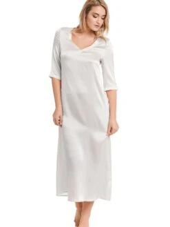 Seide Langarm Nachtkleid SEDUZIONE DI SETA Von Gattina -MAISON LEJABY Verkaufsgeschäft langarm nachtkleid satin seide silber 381437 seduzione di seta gattina 1