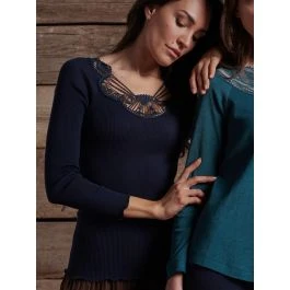 Merino Wolle-Seide LANGARMSHIRT Gerippt Mit Makramee Spitze Von Oscalito 3 Merino Wolle-Seide LANGARMSHIRT Gerippt Mit Makramee Spitze Von Oscalito