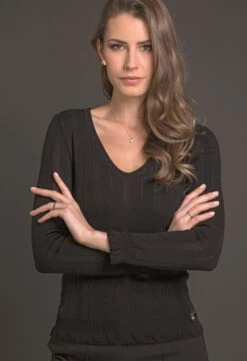 Merinowolle Seide LANGARM SHIRT Breite Rippe Von Artimaglia -MAISON LEJABY Verkaufsgeschäft langarm shirt wolle seide 76404 schwarz artimaglia 1