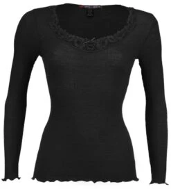 Merinowolle-Seide LANGARM SHIRT Mit Spitze Von Artimaglia -MAISON LEJABY Verkaufsgeschäft langarm shirt wolle seide makramee spitze 67604 schwarz artimaglia