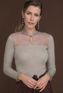 Merinowolle Seide STEHKRAGEN SHIRT Gerippt Von Artimaglia -MAISON LEJABY Verkaufsgeschäft langarmshirt wolle seide 77604 ml grau artimaglia