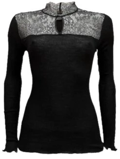 Merinowolle Seide STEHKRAGEN SHIRT Gerippt Von Artimaglia -MAISON LEJABY Verkaufsgeschäft langarmshirt wolle seide 77604 ml schwarz artimaglia 1