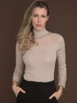 Merinowolle-Seide ROLLKRAGEN SHIRT Gerippt Von Artimaglia -MAISON LEJABY Verkaufsgeschäft langarmshirt wolle seide 78004 ml beige artimaglia 2