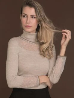 Merinowolle-Seide ROLLKRAGEN SHIRT Gerippt Von Artimaglia -MAISON LEJABY Verkaufsgeschäft langarmshirt wolle seide 78004 ml beige artimaglia