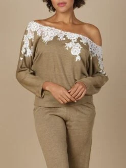 100% Leinen Pullover GLORIA No. 2 Spitze Von Marjolaine -MAISON LEJABY Verkaufsgeschäft leinen pullover gloria 9glo0501 bronze naturel marjolaine 3