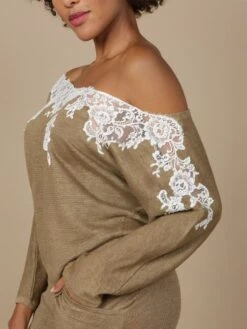 100% Leinen Pullover GLORIA No. 2 Mit Spitze Von Marjolaine -MAISON LEJABY Verkaufsgeschäft leinen pullover gloria 9glo0501 bronze naturel marjolaine 1