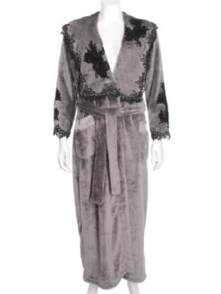 Warmer Hausmantel FREDA Lang Von Marjolaine -MAISON LEJABY Verkaufsgeschäft marjolaine hausmantel freda fre2202 dunkelgrau 1 1