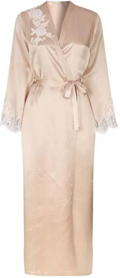 100% Seide Morgenmantel EGERIE Mit Caudry Spitze Von Marjolaine -MAISON LEJABY Verkaufsgeschäft marjolaine morgenmantel egerie 3ege2201 sand naturel 2 1