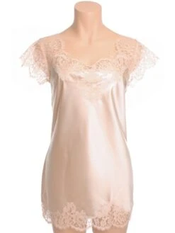 Kurzes Seidennegligé ETINCELLE No. 3 Mit Spitze Marjolaine -MAISON LEJABY Verkaufsgeschäft marjolaine seide etincelle nr 3 eti0301 sand 1