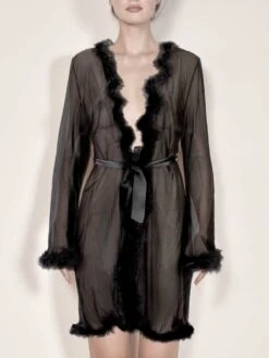 Morgenmantel Mit Federn MARILYN Schwarz Von Escora -MAISON LEJABY Verkaufsgeschäft morgenmantel federn marilyn schwarz 1622 e241 escora 5