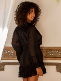 Kimono 100% Seide SOIE FANTAISIE Von Marjolaine -MAISON LEJABY Verkaufsgeschäft morgenmantel kurz seide georgette 2soi2001 schwarz 0004 marjolaine