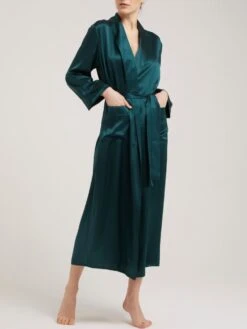 100% Seide Morgenmantel Lang GIGLIOLA Uni Von Vivis -MAISON LEJABY Verkaufsgeschäft morgenmantel seide lang v00285 gigliola pinie vivis 2 1