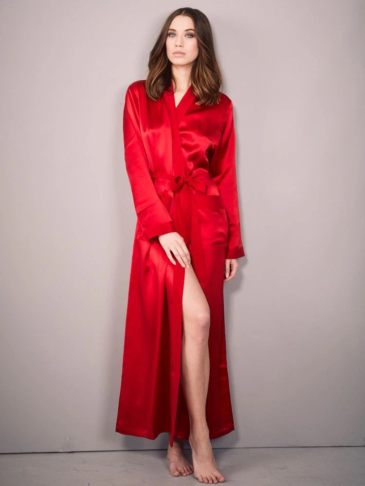 100% Seide Morgenmantel Lang KLASSIK SATIN Von Eva B. Bitzer 6 100% Seide Morgenmantel Lang KLASSIK SATIN Von Eva B. Bitzer - Image 4