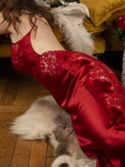 Stretchseide Neglige Lang NINA Luxus Von Marjolaine -MAISON LEJABY Verkaufsgeschäft nachtkleid lang cerise rubis nude 4nin3001 marjolaine 6 1