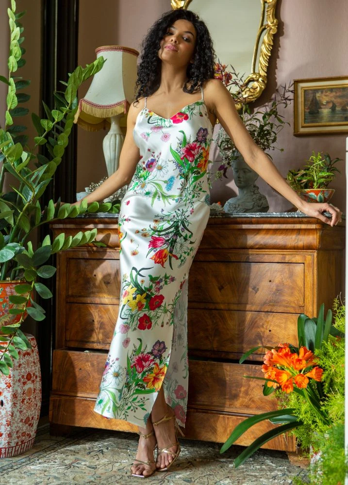 Stretchseide Nachtkleid Lang OMERINE Blumenmuster Von Marjolaine 6 Stretchseide Nachtkleid Lang OMERINE Blumenmuster Von Marjolaine - Image 4