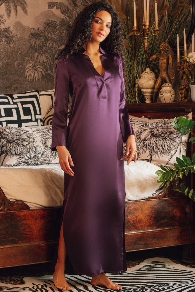 Langarm Nachtkleid 100% Seide POLLY Lang Satin Marjolaine 5 Langarm Nachtkleid 100% Seide POLLY Lang Satin Marjolaine - Image 3