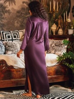 Langarm Nachtkleid 100% Seide POLLY Lang Von Marjolaine -MAISON LEJABY Verkaufsgeschäft nachtkleid langarm seide lila 3pol3045 polly marjolaine 3