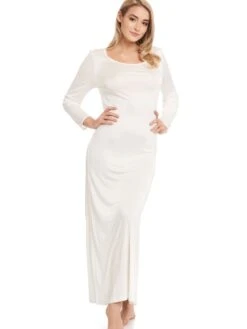 Langarm Seidennachthemd ADELE Wirkseide Von Gattina -MAISON LEJABY Verkaufsgeschäft nachtkleid langarm wirkseide natur weiss 390048 gattina 1 1